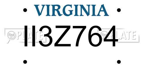 II3Z764 Virginia License Plate