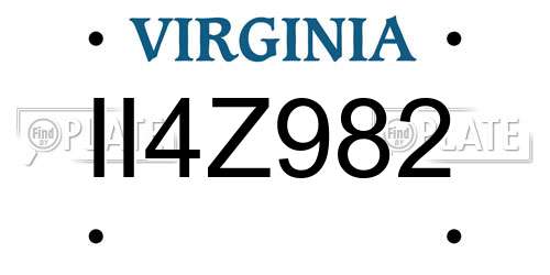 II4Z982 Virginia License Plate