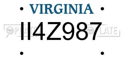 II4Z987 Virginia License Plate