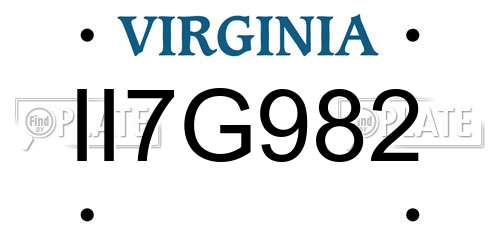 II7G982 Virginia License Plate