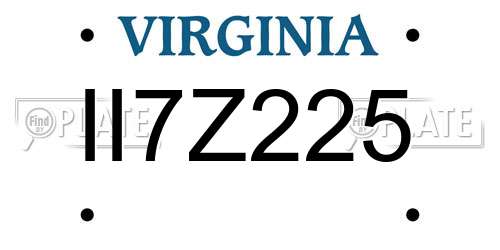 II7Z225 Virginia License Plate