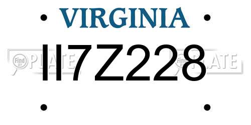 II7Z228 Virginia License Plate