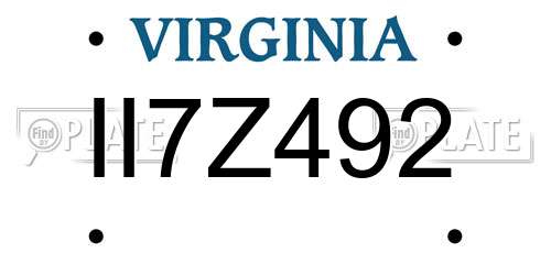 II7Z492 Virginia License Plate