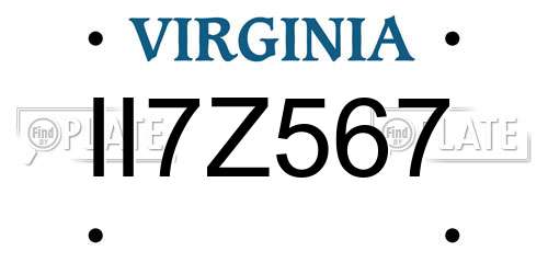 II7Z567 Virginia License Plate