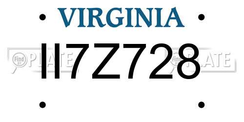 II7Z728 Virginia License Plate