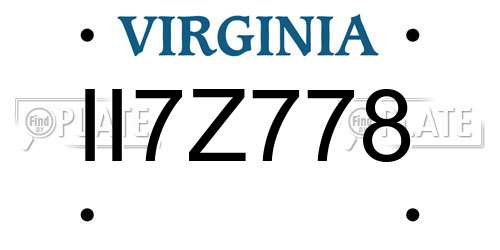 II7Z778 Virginia License Plate