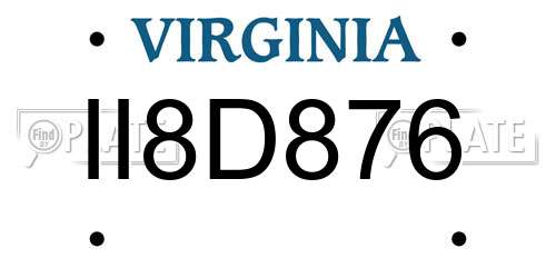 II8D876 Virginia License Plate