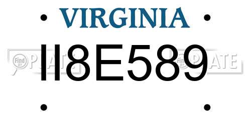 II8E589 Virginia License Plate