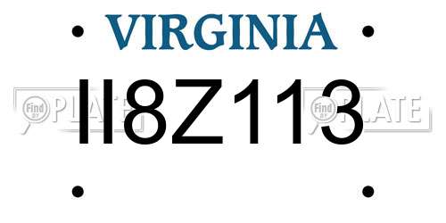 II8Z113 Virginia License Plate