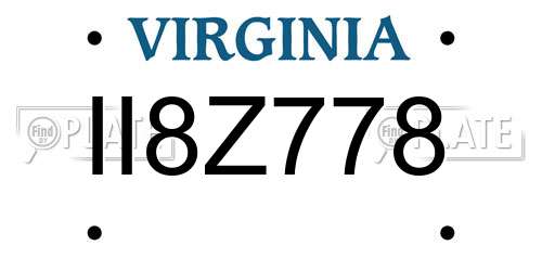 II8Z778 Virginia License Plate