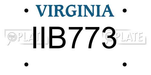 IIB773 Virginia License Plate