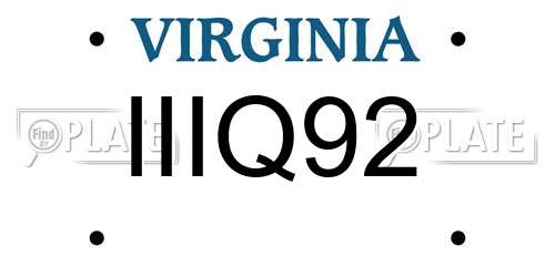 IIIQ92 Virginia License Plate