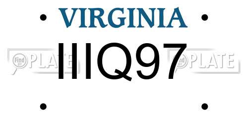 IIIQ97 Virginia License Plate