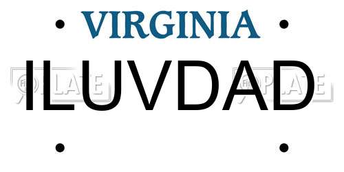 ILUVDAD Virginia License Plate