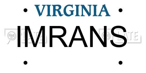 IMRANS Virginia License Plate