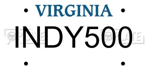 INDY500 Virginia License Plate