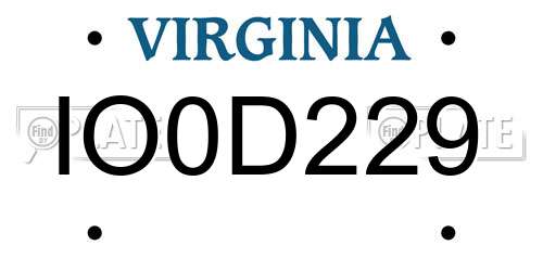 IO0D229 Virginia License Plate