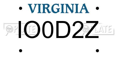 IO0D2Z Virginia License Plate