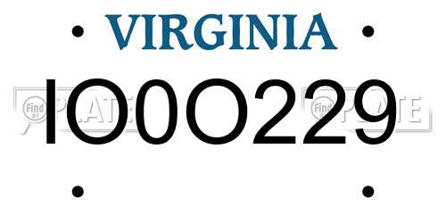 IO0O229 Virginia License Plate