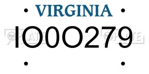 IO0O279 Virginia License Plate
