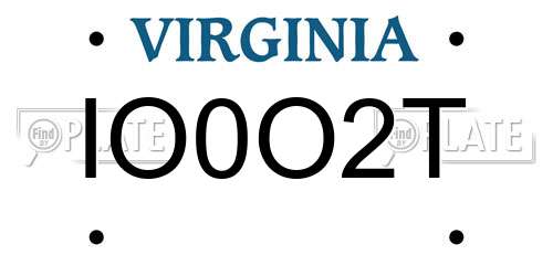 IO0O2T Virginia License Plate