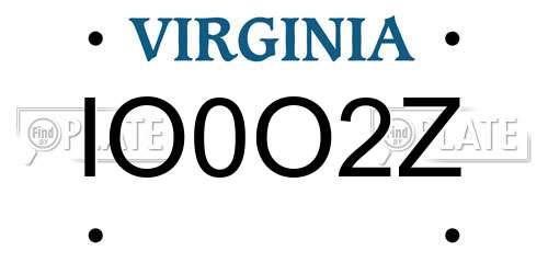 IO0O2Z Virginia License Plate