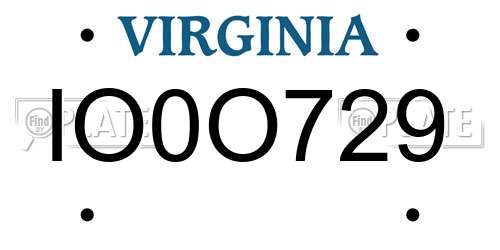 IO0O729 Virginia License Plate
