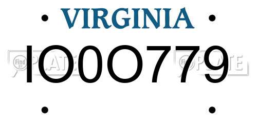 IO0O779 Virginia License Plate