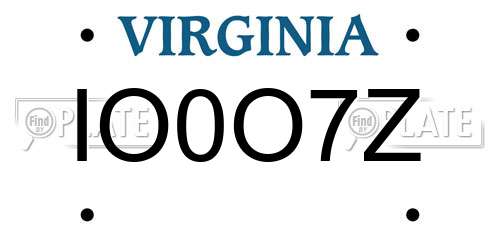 IO0O7Z Virginia License Plate