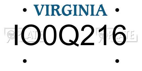 IO0Q216 Virginia License Plate