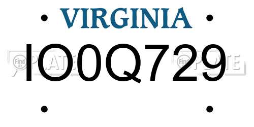 IO0Q729 Virginia License Plate