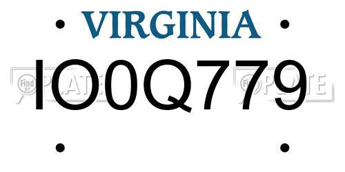 IO0Q779 Virginia License Plate