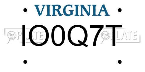 IO0Q7T Virginia License Plate