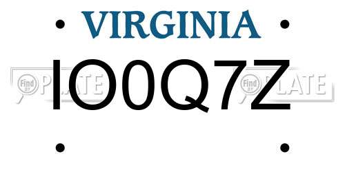 IO0Q7Z Virginia License Plate