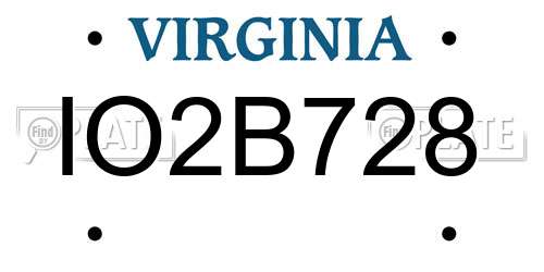 IO2B728 Virginia License Plate