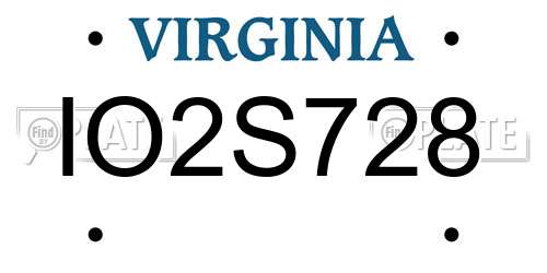 IO2S728 Virginia License Plate