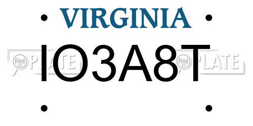 IO3A8T Virginia License Plate