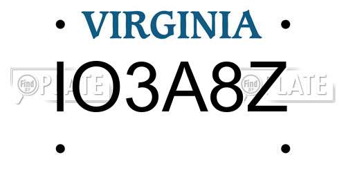 IO3A8Z Virginia License Plate
