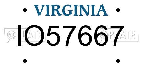 IO57667 Virginia License Plate