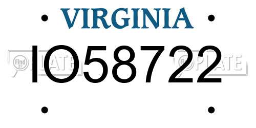 IO58722 Virginia License Plate