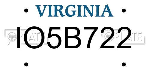 IO5B722 Virginia License Plate
