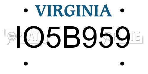 IO5B959 Virginia License Plate