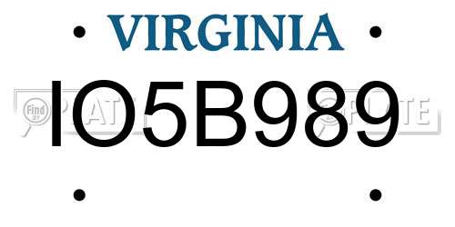 IO5B989 Virginia License Plate