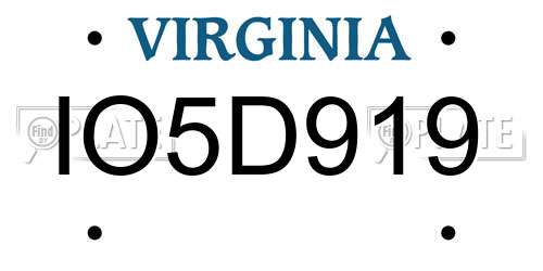 IO5D919 Virginia License Plate