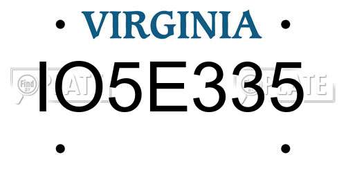 IO5E335 Virginia License Plate