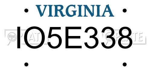 IO5E338 Virginia License Plate
