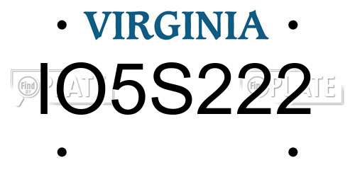 IO5S222 Virginia License Plate