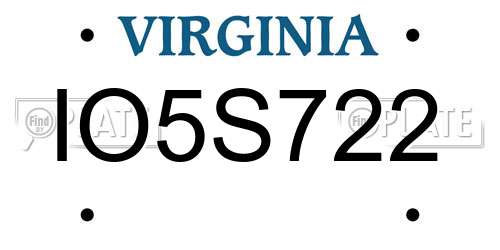 IO5S722 Virginia License Plate