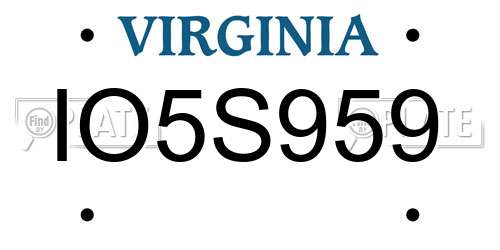 IO5S959 Virginia License Plate