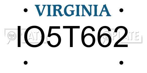 IO5T662 Virginia License Plate
